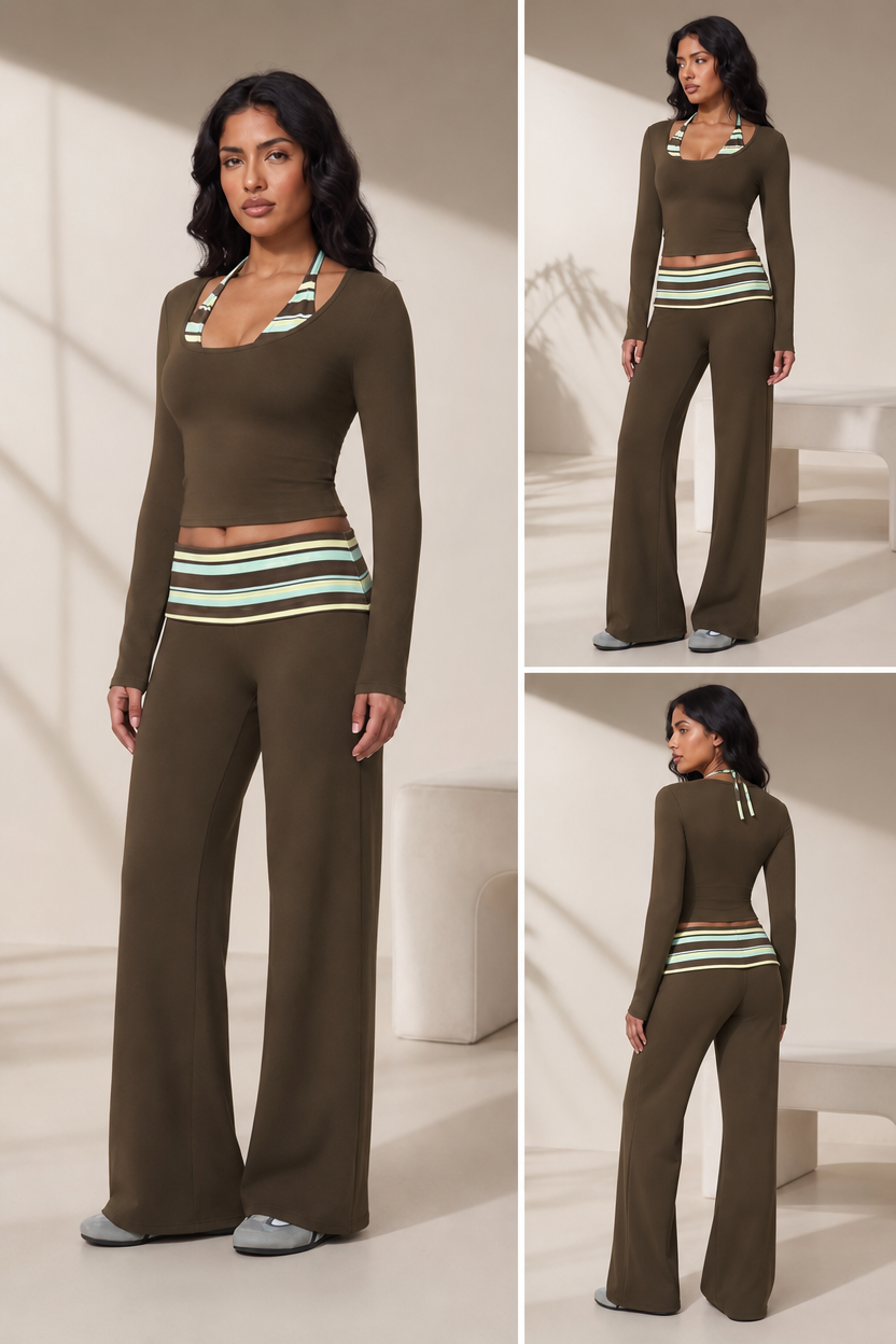 🔥LAST DAY SALE 🩰 Women Crop Top & Wide Leg Pants Outfit 🤍