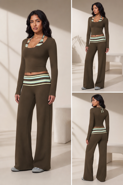 🔥LAST DAY SALE 🩰 Women Crop Top & Wide Leg Pants Outfit 🤍