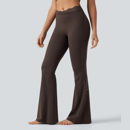 💥Hot Deal | Women's High-Waisted Flare Leggings - V-Waist, Contrast Trim & Pockets