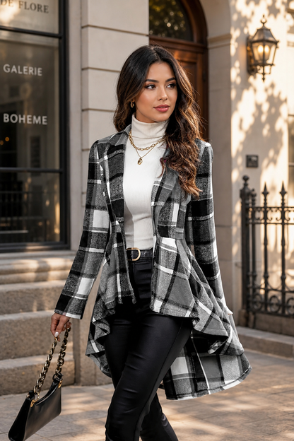 🌸🌸Women's Plaid High Low Hem Button Jacket 🧥🍂