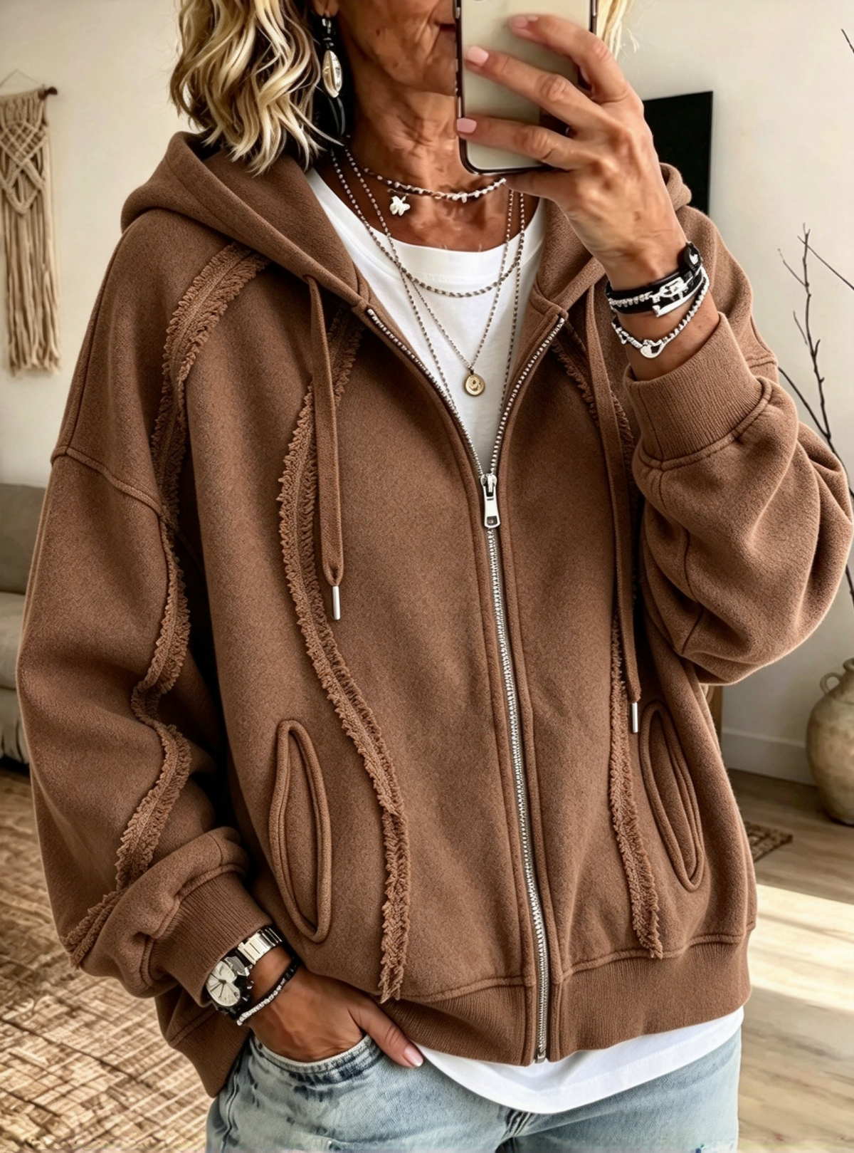 🤲LAST DAY SAVE 49% ⏰Casual Raw-edge Zip-up Hoodie