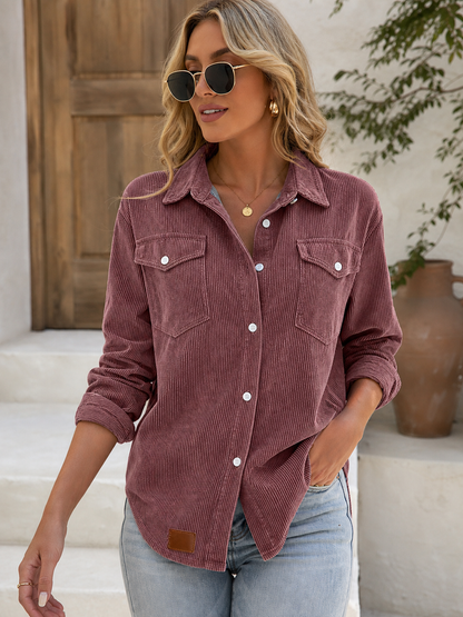 🌸🔥Bestseller🏆Flap Pocket Button Front Ribbed Knit Top👚