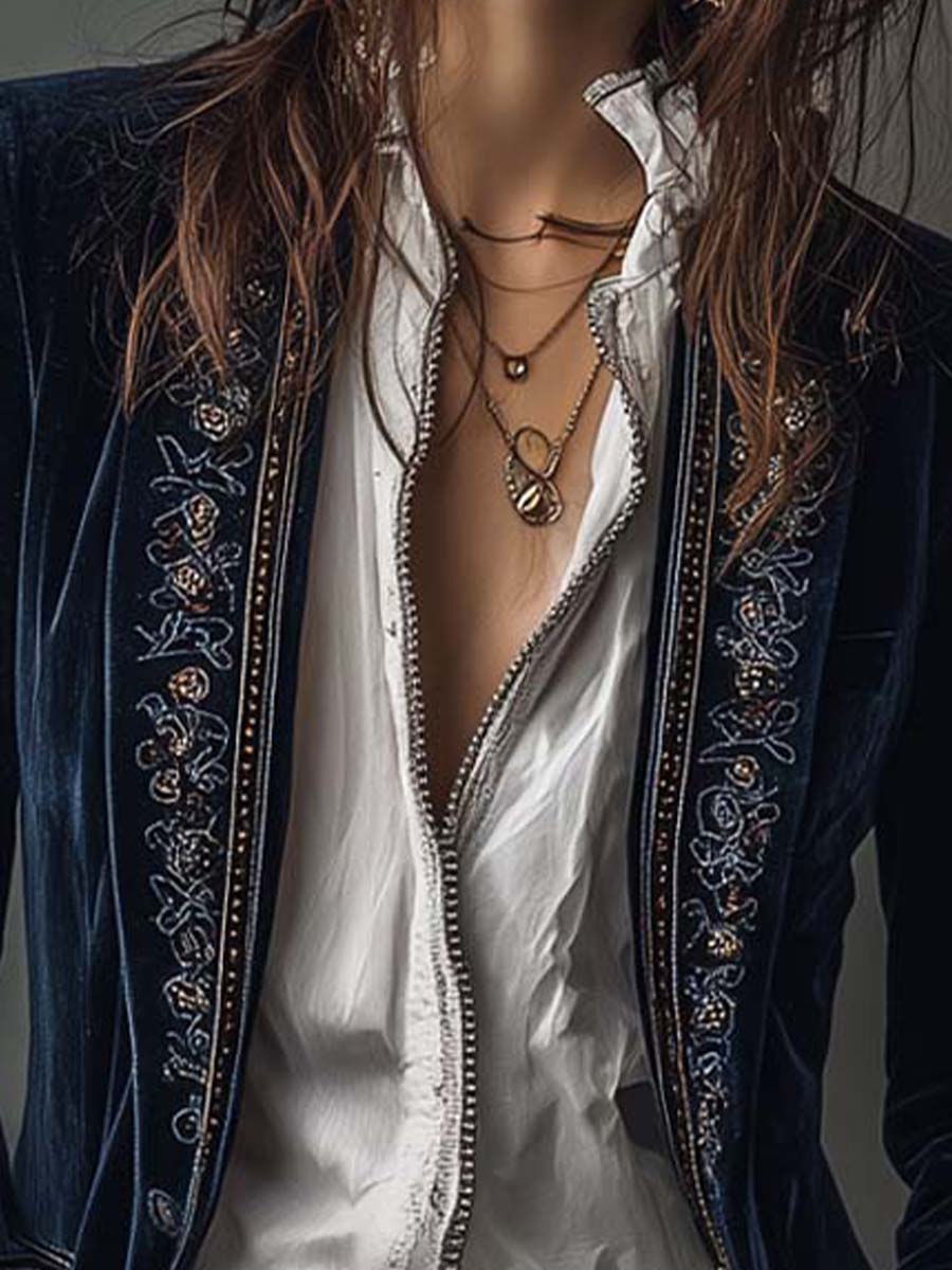 Women's Embroidered Longline Jacket | Elegant Casual Layering Coat