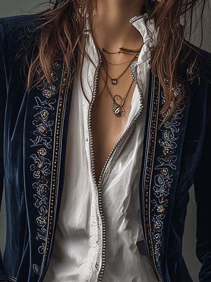 Women's Embroidered Longline Jacket | Elegant Casual Layering Coat