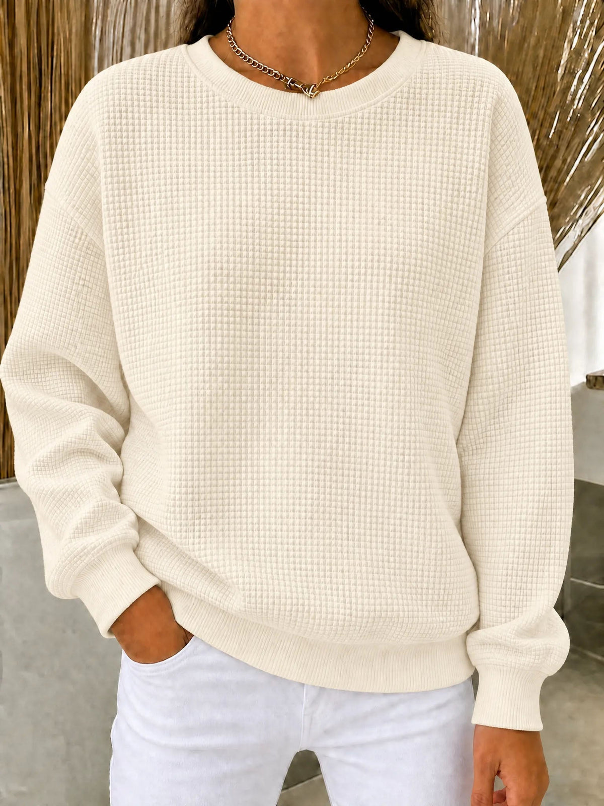 🤲CLEARANCE SALE🔥Women's Waffle Knit Crewneck Sweatshirt