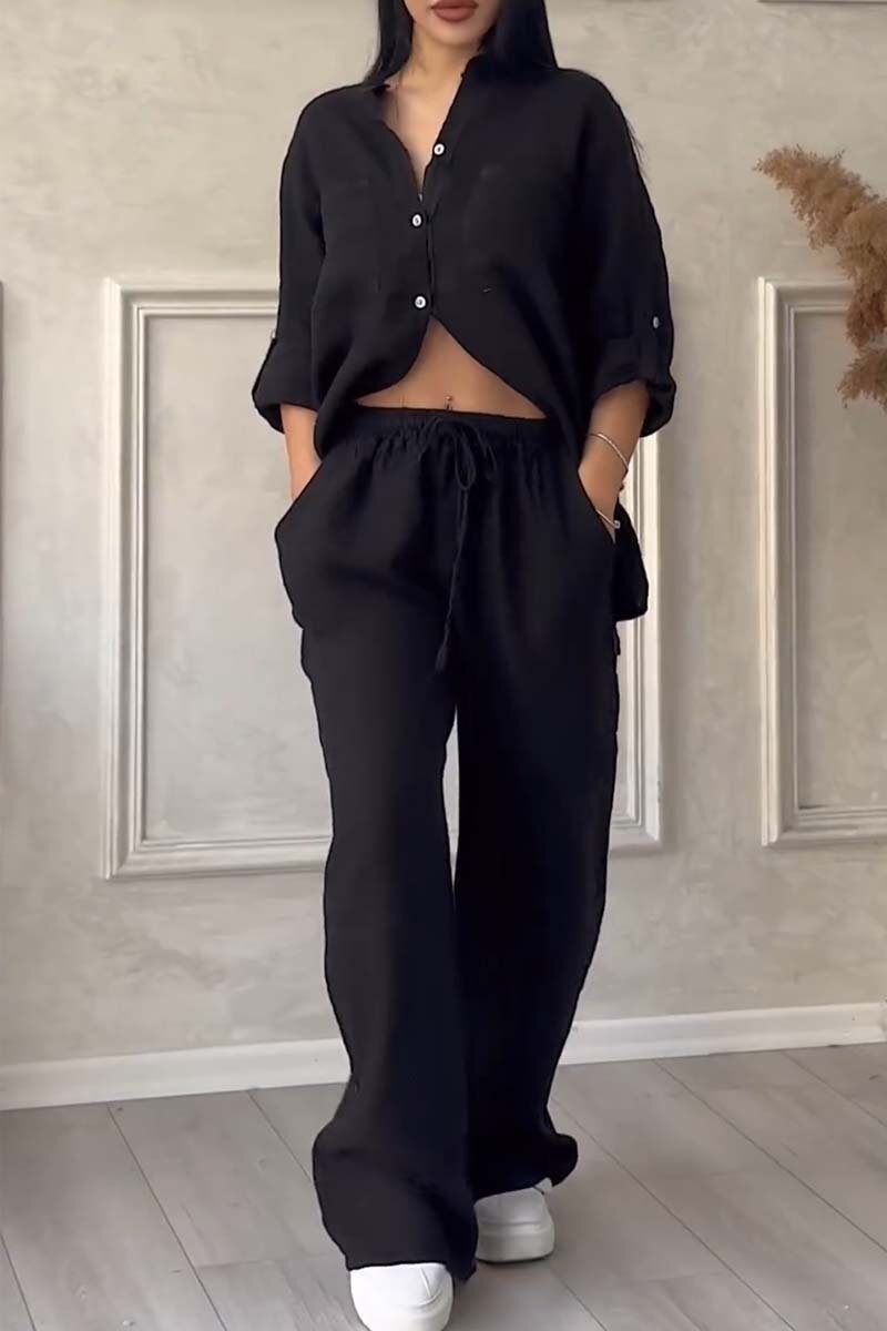 🤲🎄Casual solid color cotton and linen pants two-piece set