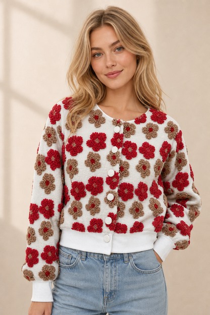 🌸🌸Chic Floral Jacquard Button Front Coat 🧥🌷