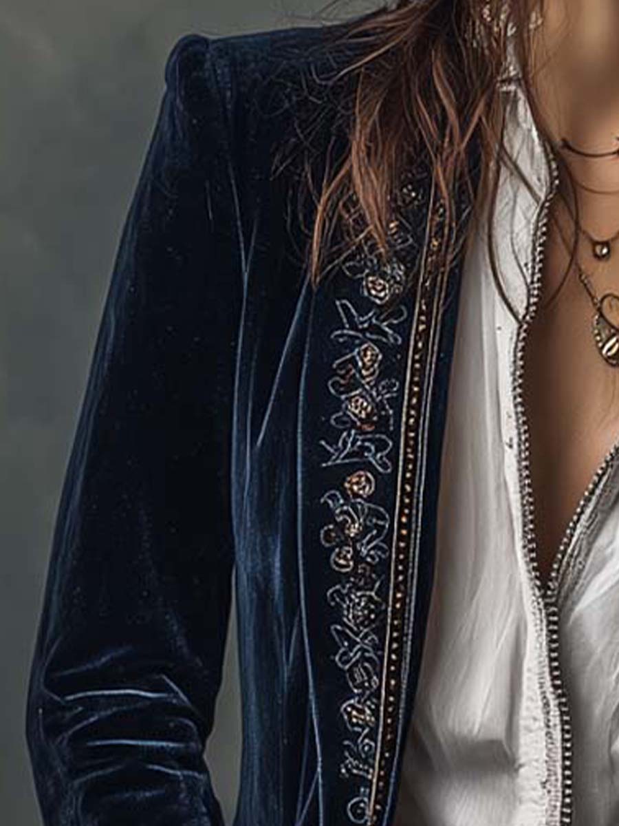 Women's Embroidered Longline Jacket | Elegant Casual Layering Coat