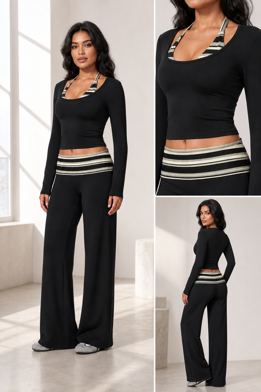 🔥LAST DAY SALE 🩰 Women Crop Top & Wide Leg Pants Outfit 🤍