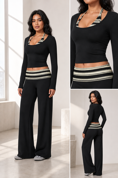 🔥LAST DAY SALE 🩰 Women Crop Top & Wide Leg Pants Outfit 🤍
