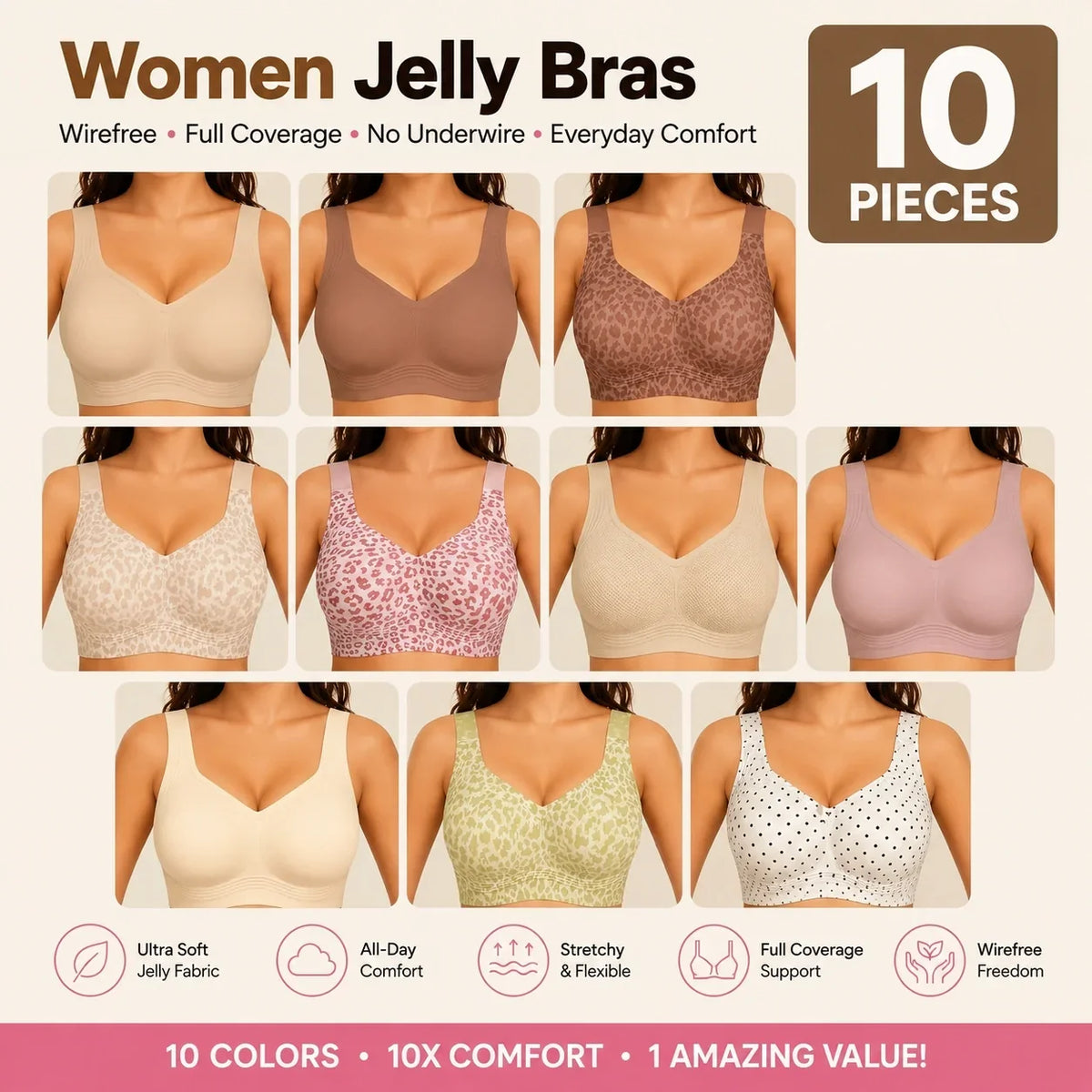🤲⌛Limited-Time Offer - Women Jelly Bras Wirefree Full Coverage No Underwire