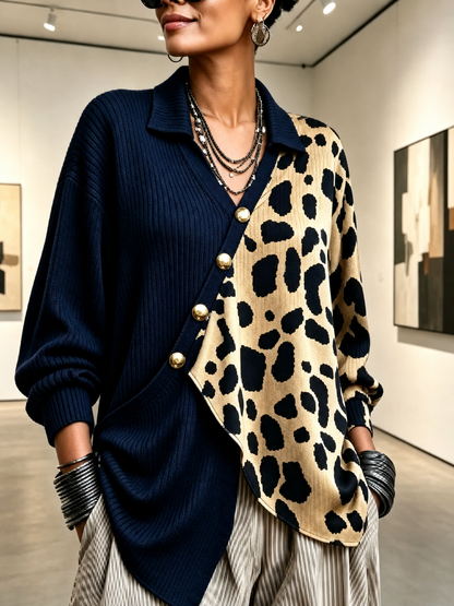 🤲LAST DAY SAVE 49% ⏰Chic Bold Leopard Color-block Asymmetric Sweater