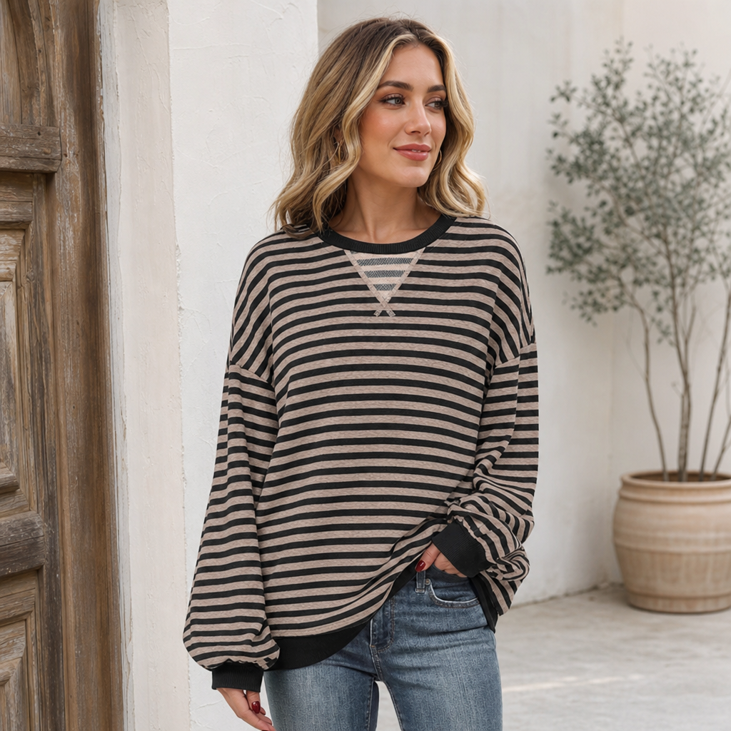 🌸🌸 Women Striped Oversized Pullover 🤎✨