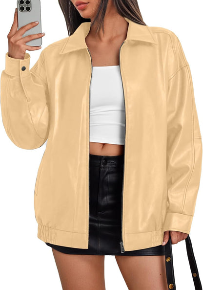 💥Limited Stock Sale | Women's Faux Leather Moto Jacket - Stylish Oversized Outerwear