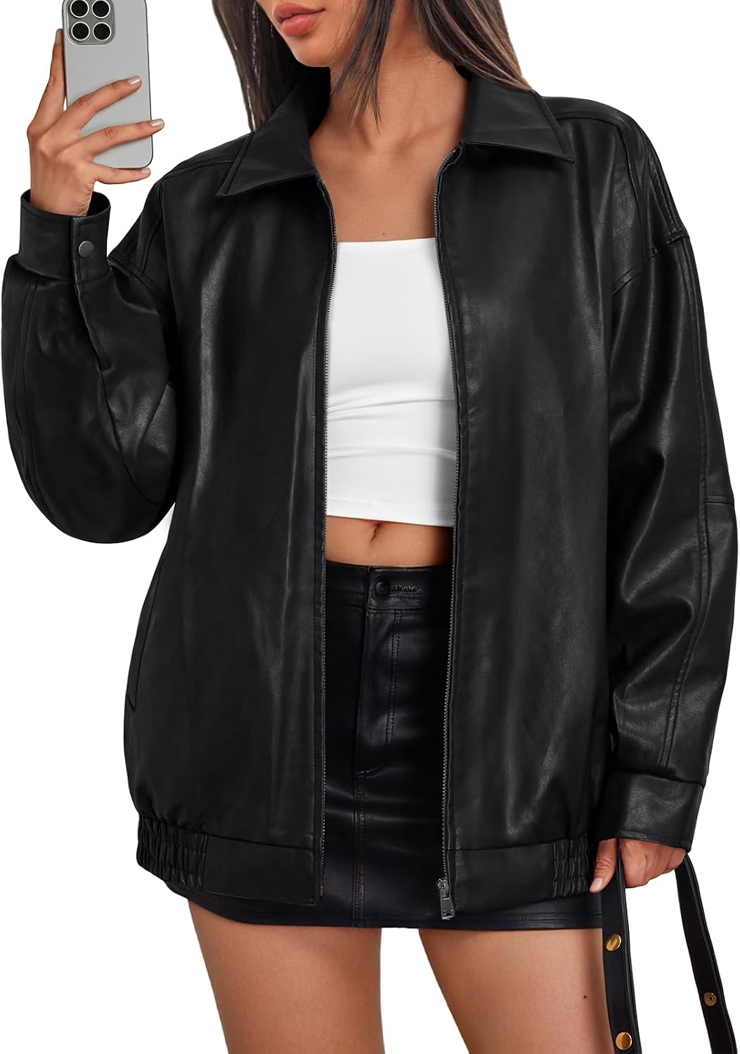 💥Limited Stock Sale | Women's Faux Leather Moto Jacket - Stylish Oversized Outerwear