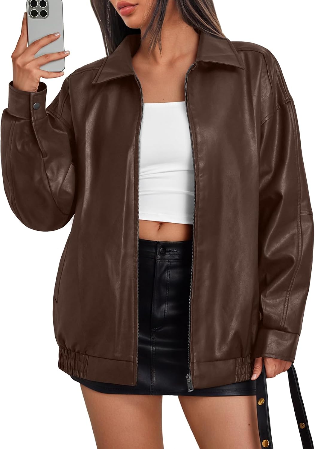 💥Limited Stock Sale | Women's Faux Leather Moto Jacket - Stylish Oversized Outerwear