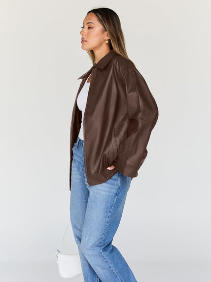 💥Limited Stock Sale | Women's Faux Leather Moto Jacket - Stylish Oversized Outerwear