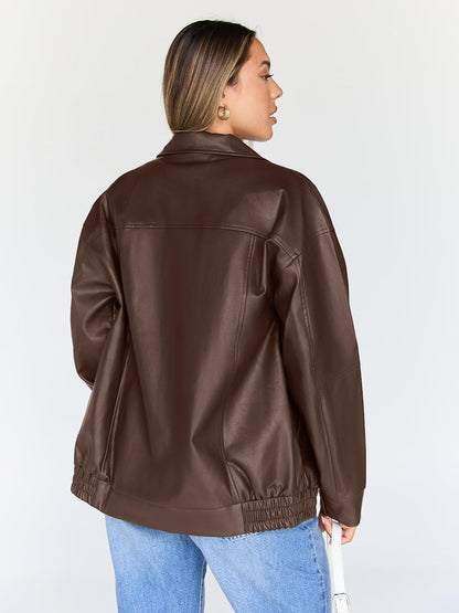 💥Limited Stock Sale | Women's Faux Leather Moto Jacket - Stylish Oversized Outerwear