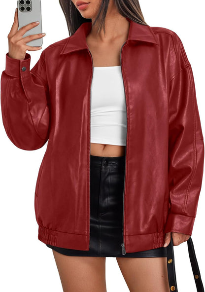💥Limited Stock Sale | Women's Faux Leather Moto Jacket - Stylish Oversized Outerwear