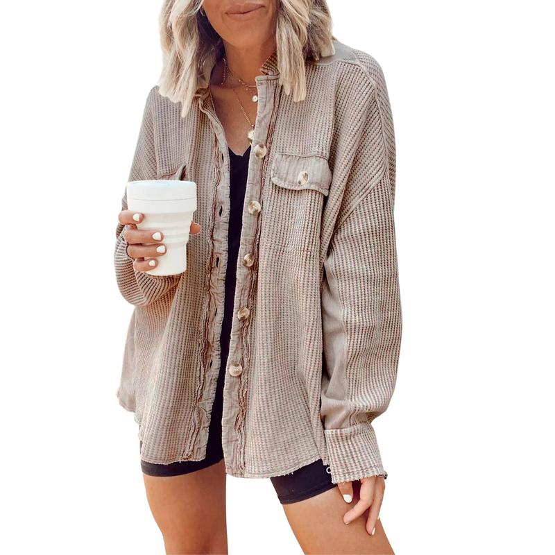 Women's Oversized Waffle Knit Button-Up Shacket