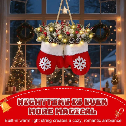 🎄 Lighted Christmas Mitten Wreath – Magical Holiday Home Decor