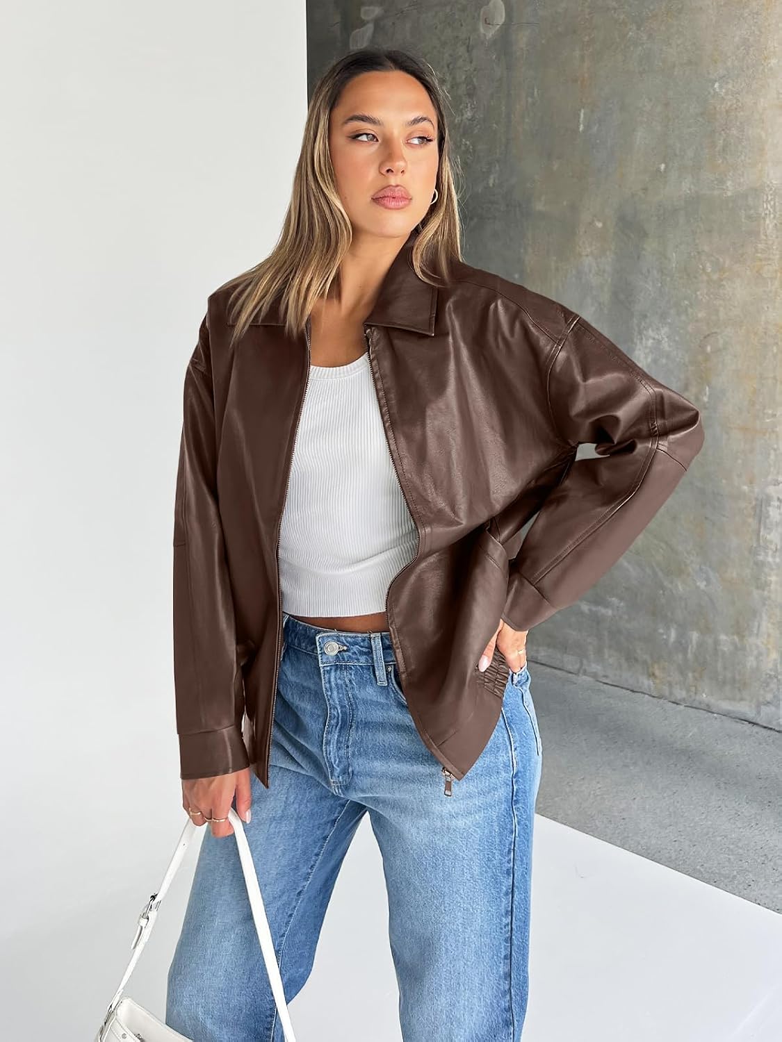 💥Limited Stock Sale | Women's Faux Leather Moto Jacket - Stylish Oversized Outerwear