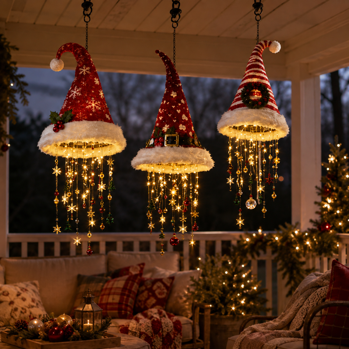 Lighted Santa Hat Hanging Decoration – Christmas LED Lights