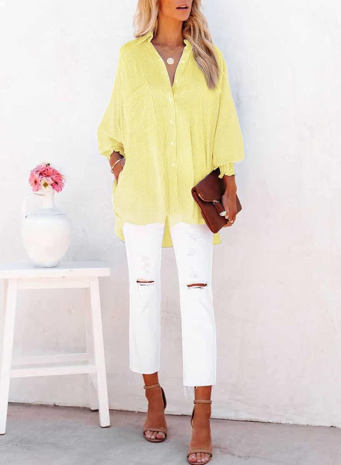 Women's Striped Oversized Button Down Shirt | Casual Long Sleeve Top