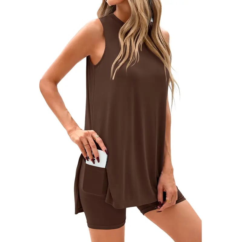 Women's Sleeveless Lounge Set – Casual Two Piece Shorts Outfit