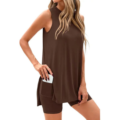 Women's Sleeveless Lounge Set – Casual Two Piece Shorts Outfit