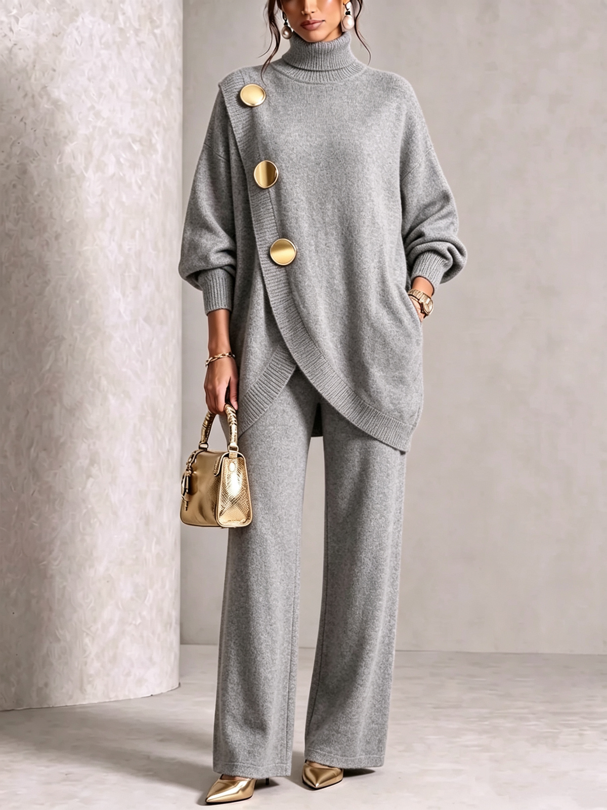 🤲 Elegant Knit Asymmetrical Button Set
