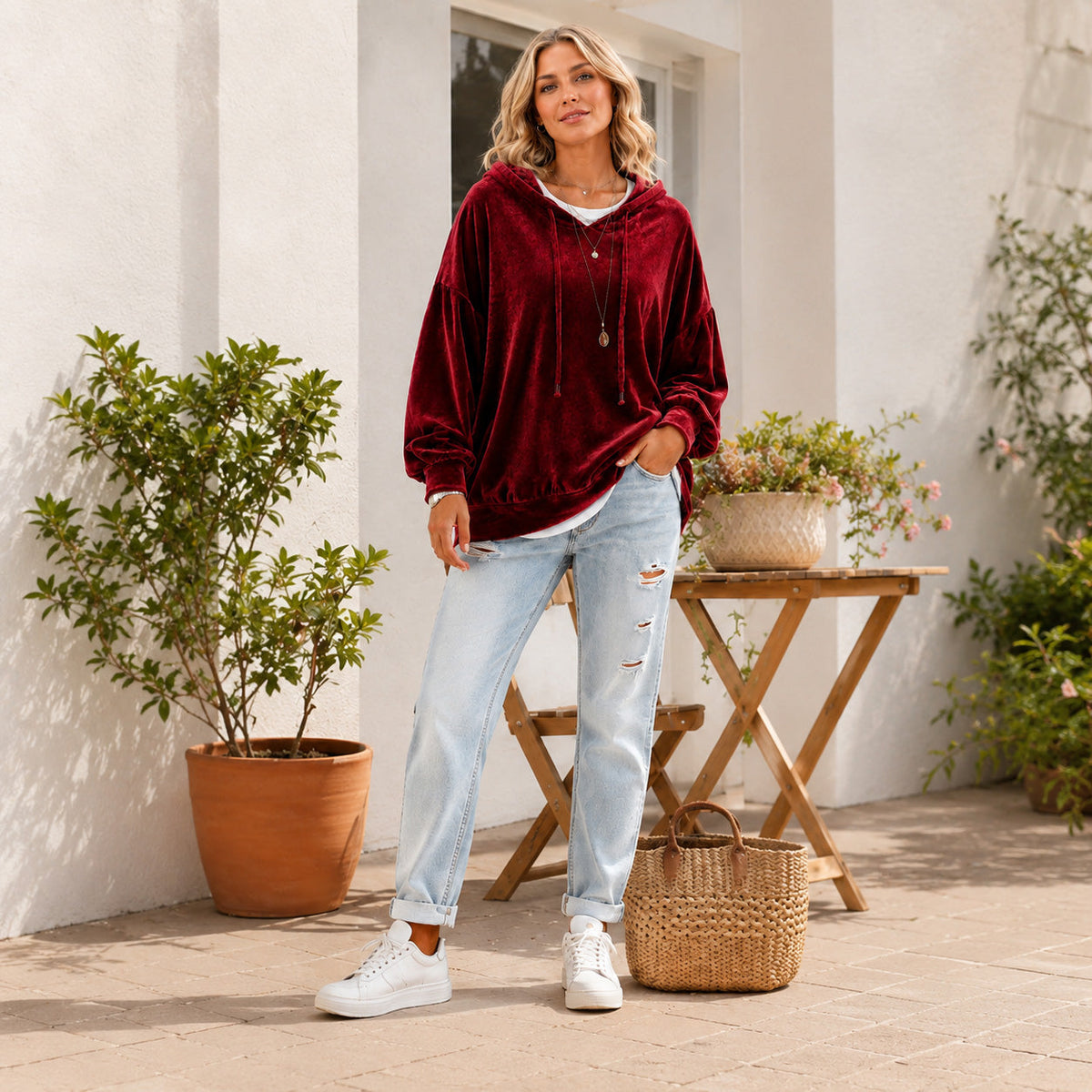 🤲🔥Limited-Time Promotion Women's Loose Velvet Drawstring Hoodie