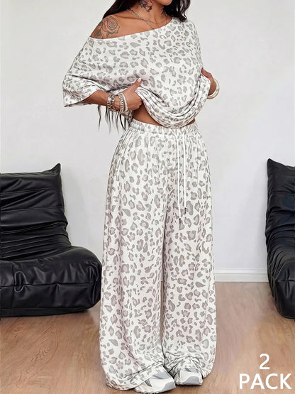 💥Trending Now | Women's Off-Shoulder 2-Piece Set - Comfortable Top & Wide Leg Pants