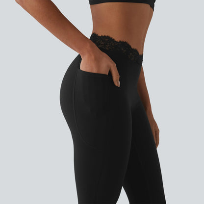 💥Hot Deal | Women's High-Waisted Flare Leggings - V-Waist, Contrast Trim & Pockets
