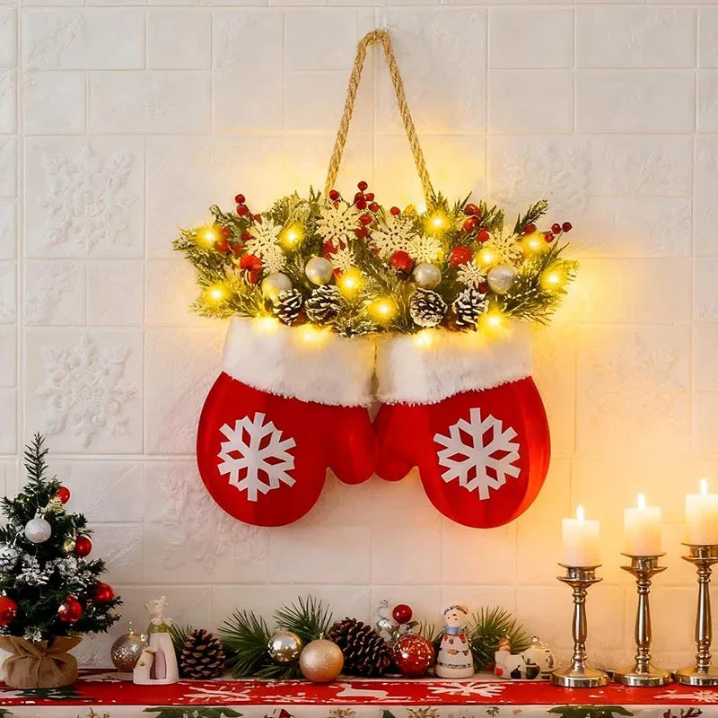 🎄 Lighted Christmas Mitten Wreath – Magical Holiday Home Decor