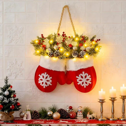 🎄 Lighted Christmas Mitten Wreath – Magical Holiday Home Decor