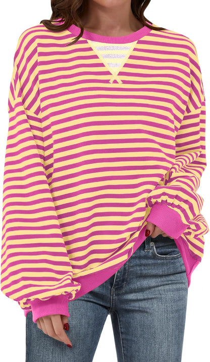 🌸🌸 Women Striped Oversized Pullover 🤎✨