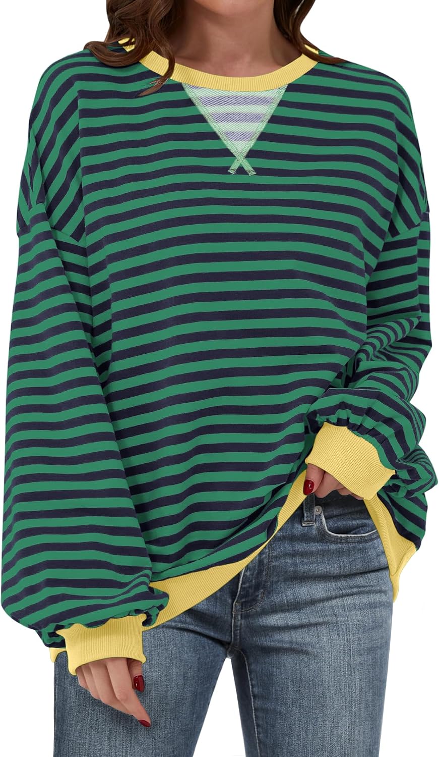🌸🌸 Women Striped Oversized Pullover 🤎✨