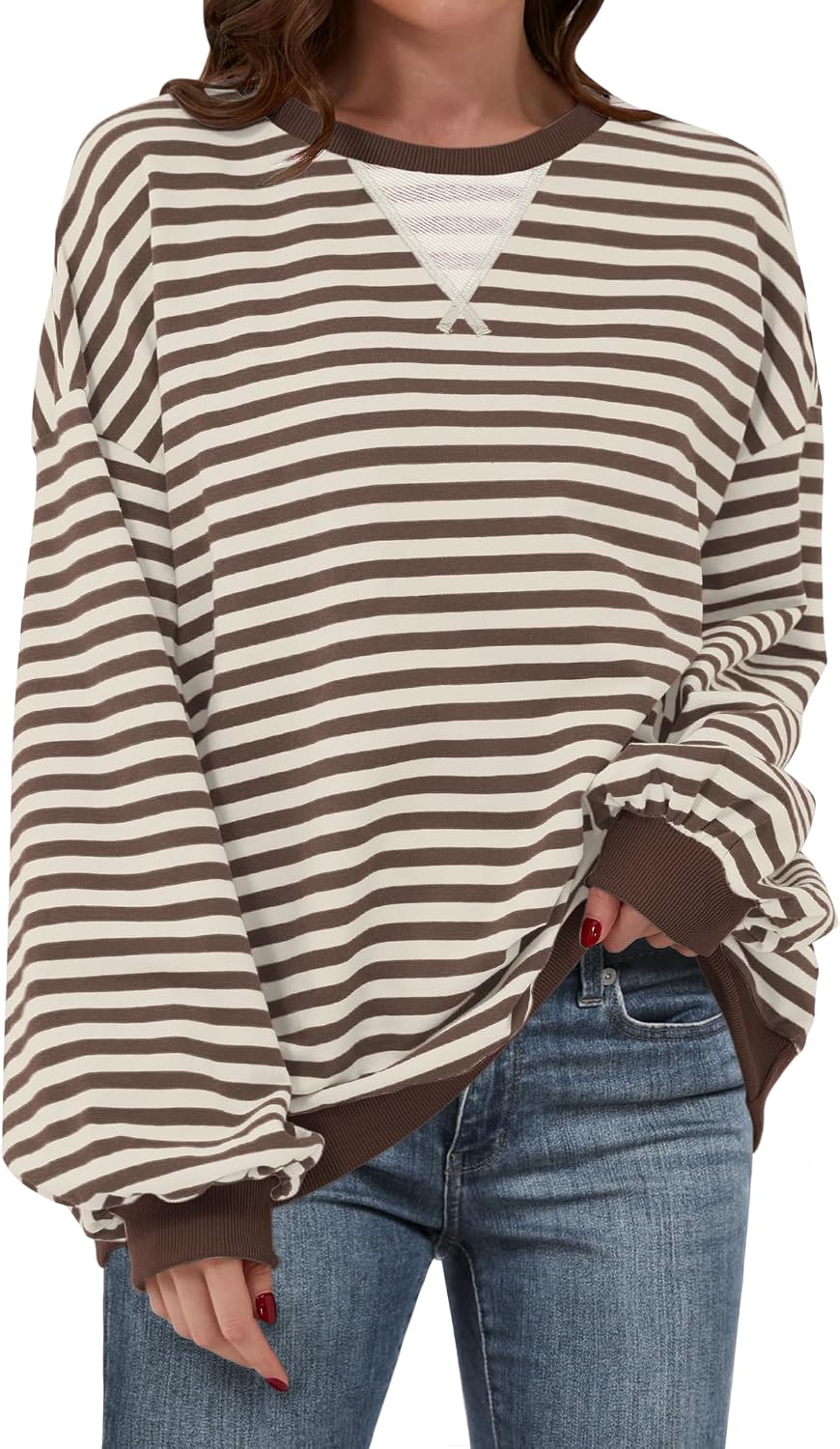 🌸🌸 Women Striped Oversized Pullover 🤎✨