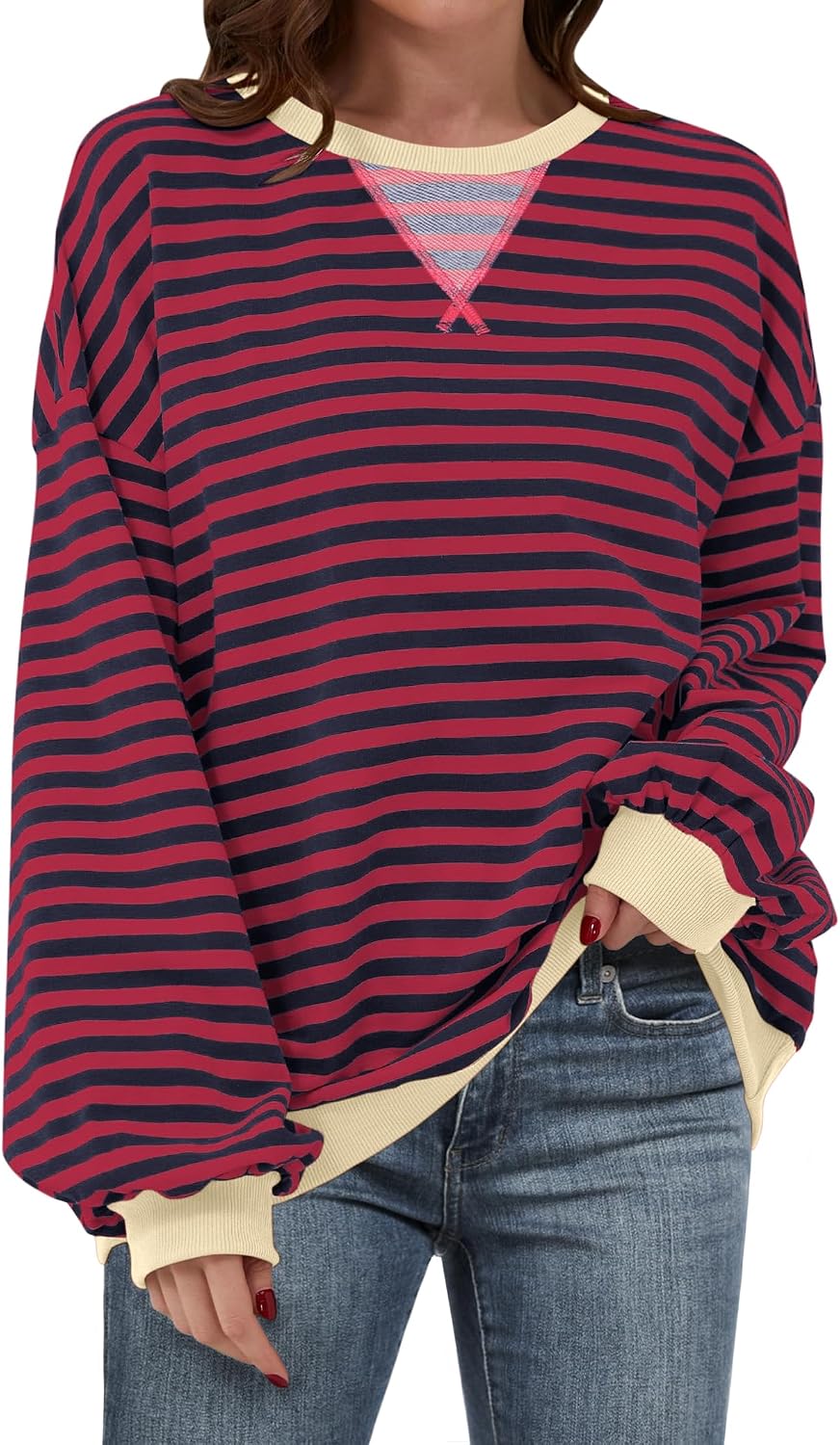 🌸🌸 Women Striped Oversized Pullover 🤎✨
