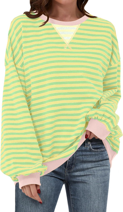 🌸🌸 Women Striped Oversized Pullover 🤎✨