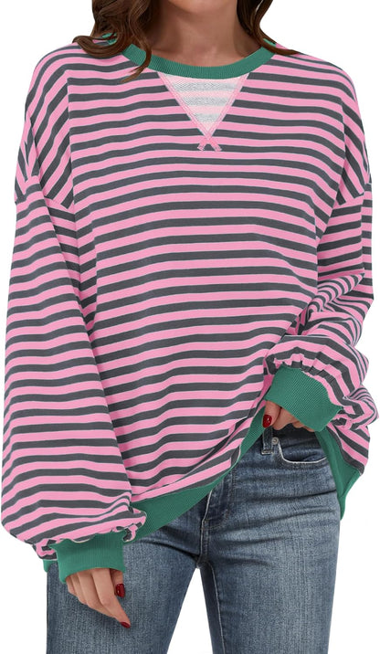 🌸🌸 Women Striped Oversized Pullover 🤎✨