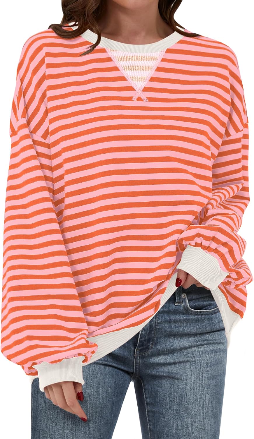 🌸🌸 Women Striped Oversized Pullover 🤎✨
