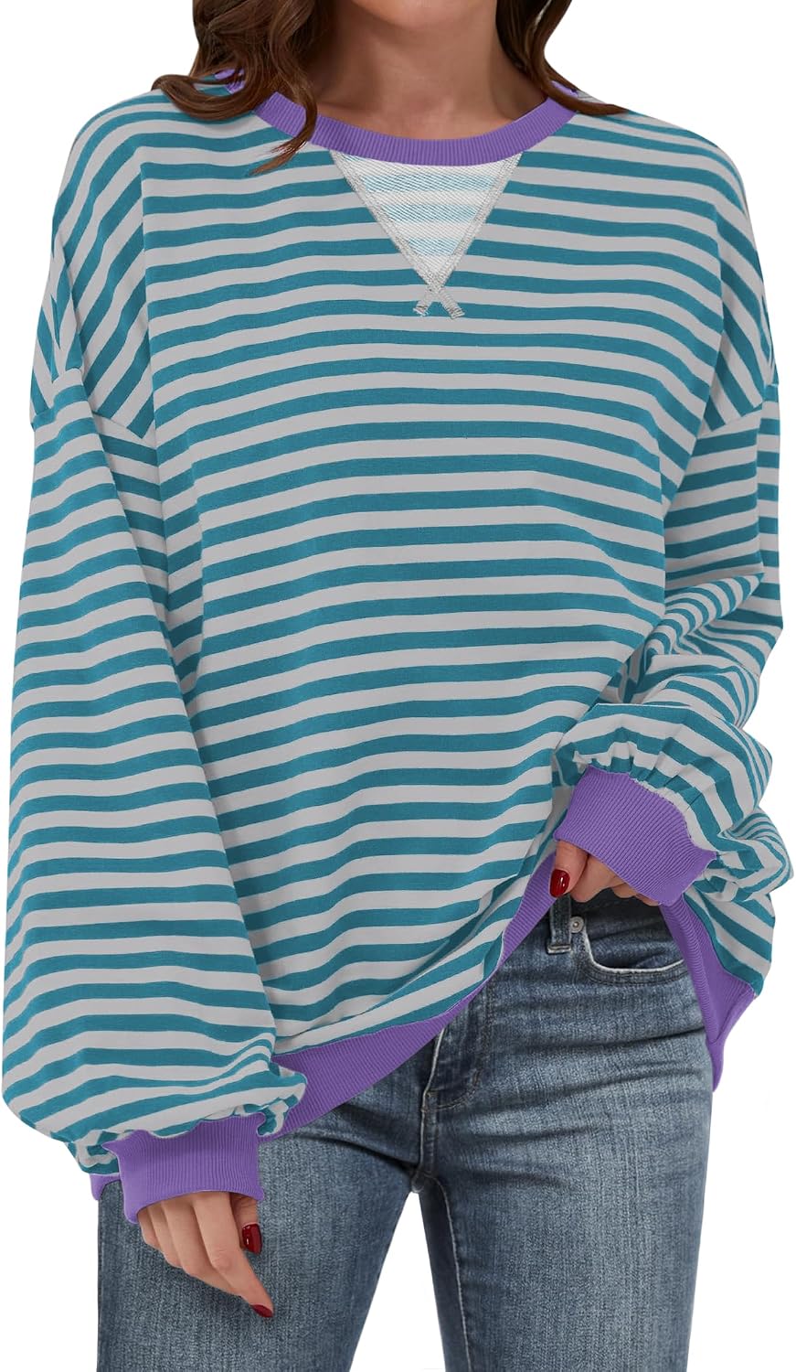 🌸🌸 Women Striped Oversized Pullover 🤎✨