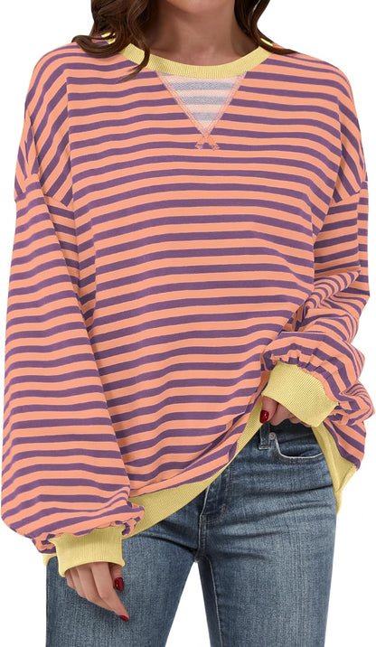 🌸🌸 Women Striped Oversized Pullover 🤎✨