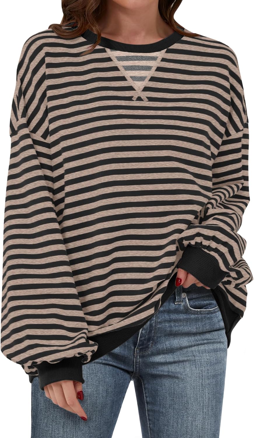 🌸🌸 Women Striped Oversized Pullover 🤎✨