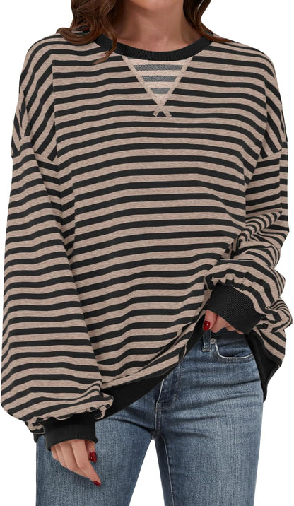 🌸🌸 Women Striped Oversized Pullover 🤎✨