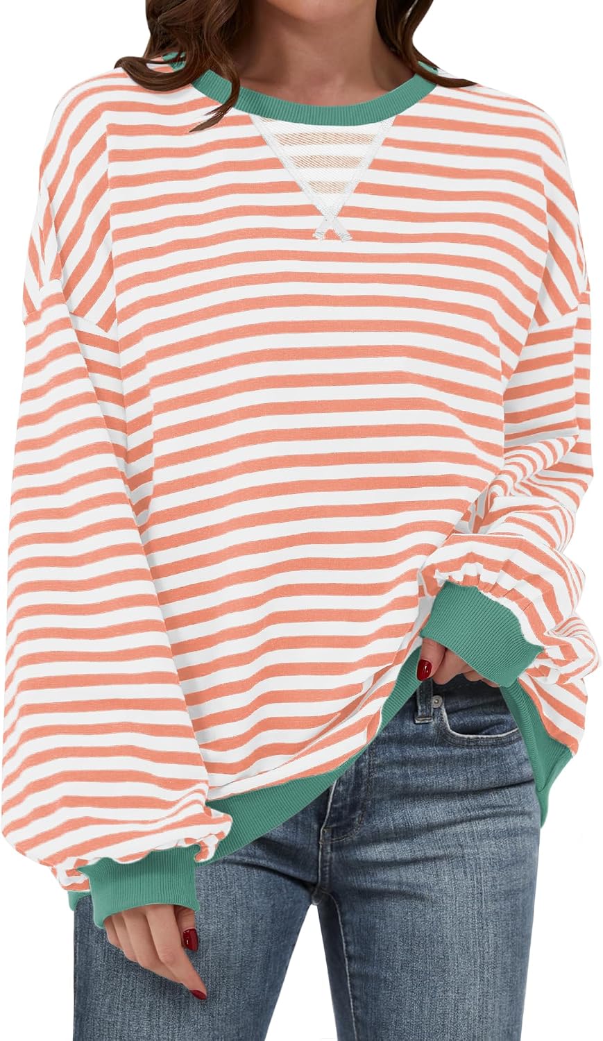 🌸🌸 Women Striped Oversized Pullover 🤎✨