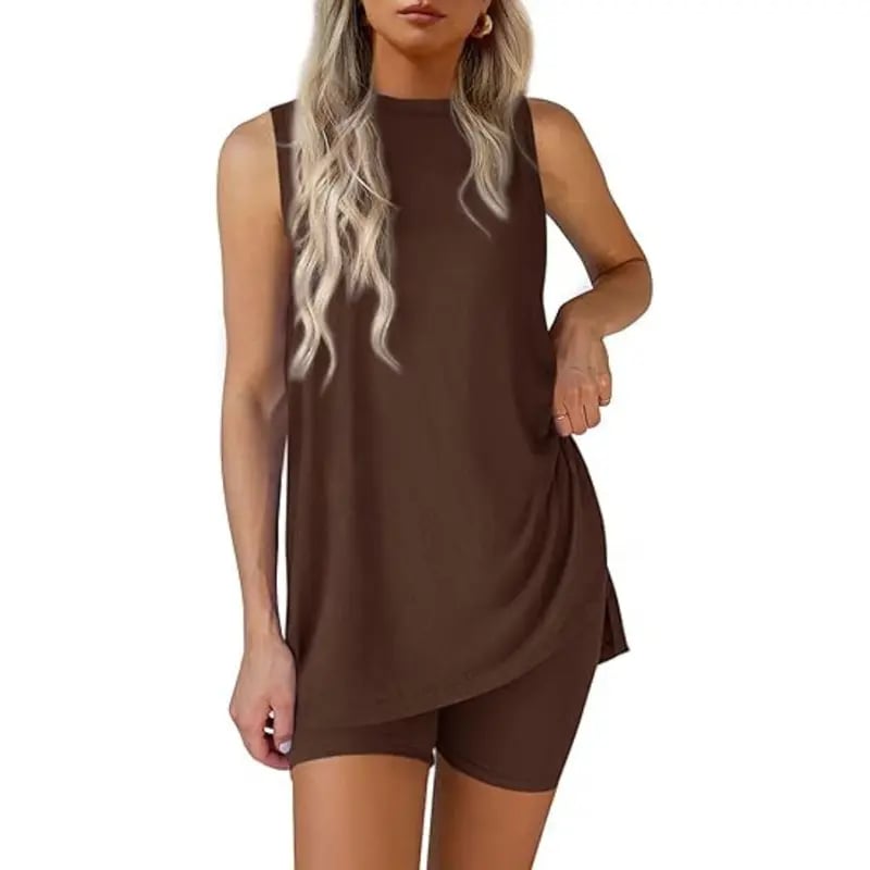 Women's Sleeveless Lounge Set – Casual Two Piece Shorts Outfit