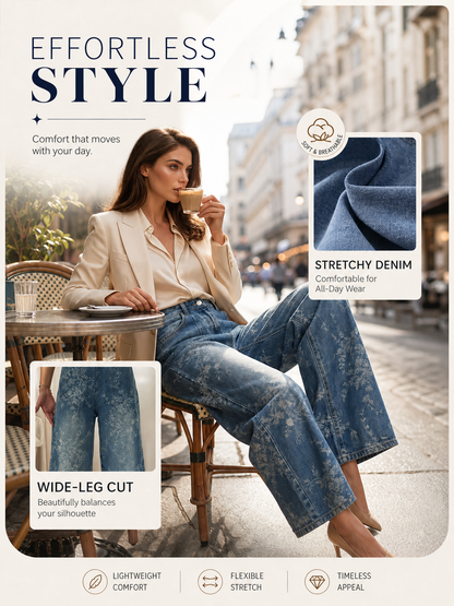 🌸🌸Women's Floral Jacquard Wide-Leg Denim Pants 👖✨